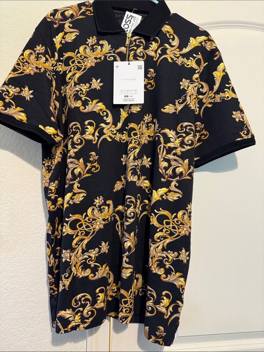 XXL Cactus Men Black & Gold Baroque Print Polo shirt